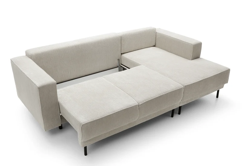 Ecksofa mit Schlaffunktion Rodario Mini, L-förmig, mit Stauraum, hellbeige Cord, rechtsseitig