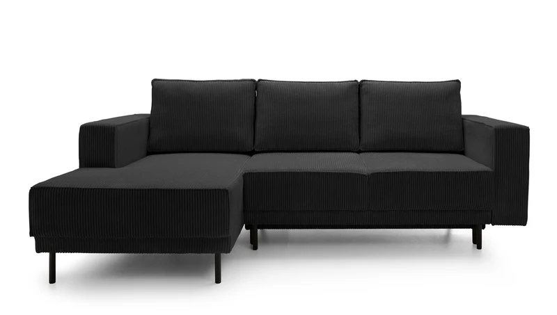 Ecksofa mit Schlaffunktion Rodario mini, L-förmig, mit Stauraum, schwarzer Cord, linksseitig