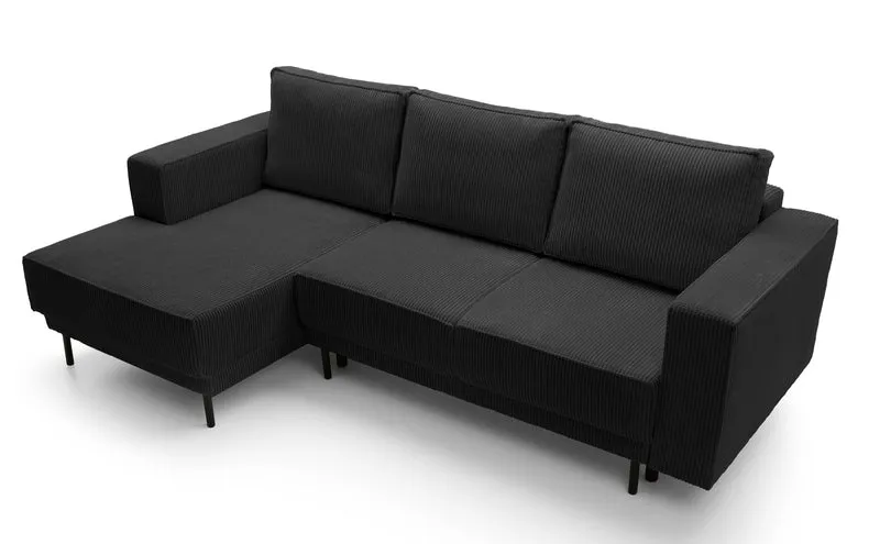 Ecksofa mit Schlaffunktion Rodario mini, L-förmig, mit Stauraum, schwarzer Cord, linksseitig