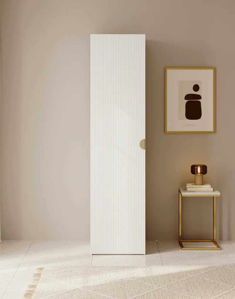 Einzeltüriger Schrank Moonir mit Kleiderstange, Regalen und 50 cm Container Weiß