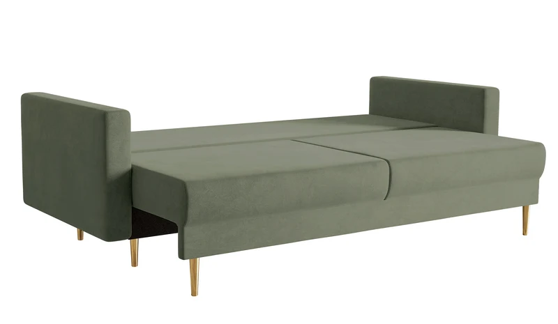 Dreisitziges ausklappbares Sofa Valico in Salbeigrün, samtig, wasserabweisend