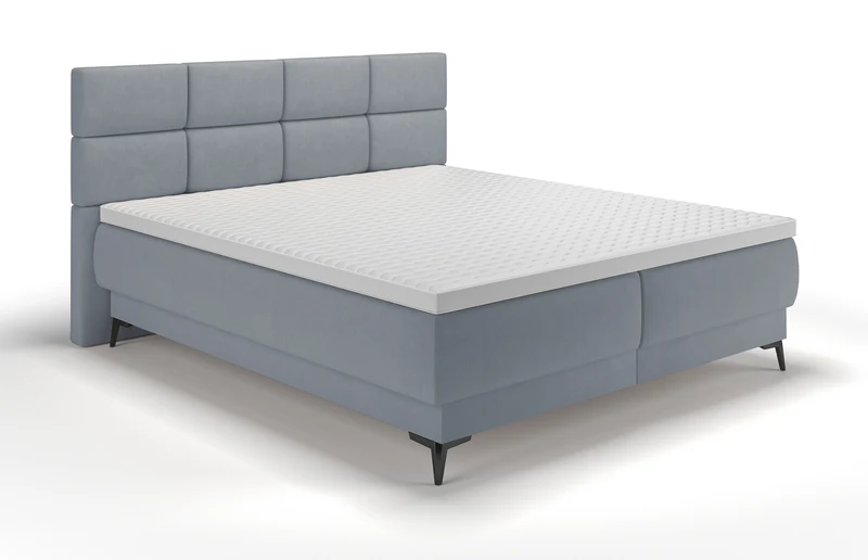 Kontinentales Bett 160x200 cm Rektango mit Stauraum und Topper, grafischer Samt
