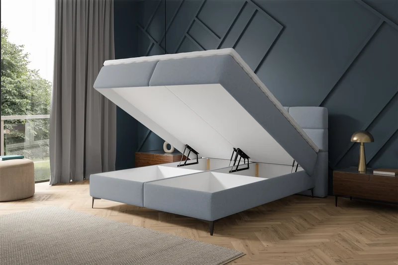 Kontinentales Bett 160x200 cm Rektango mit Stauraum und Topper, grafischer Samt