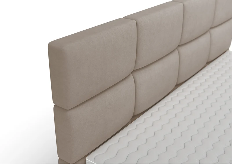 Kontinentales Bett 180x200 cm Rektango mit Stauraum und Topper, beiger Samt