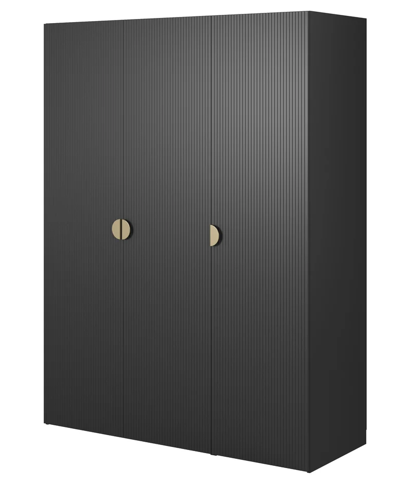 Drehtürenschrank Moonir mit Kleiderstange, Regalen und Container 150 cm Schwarz