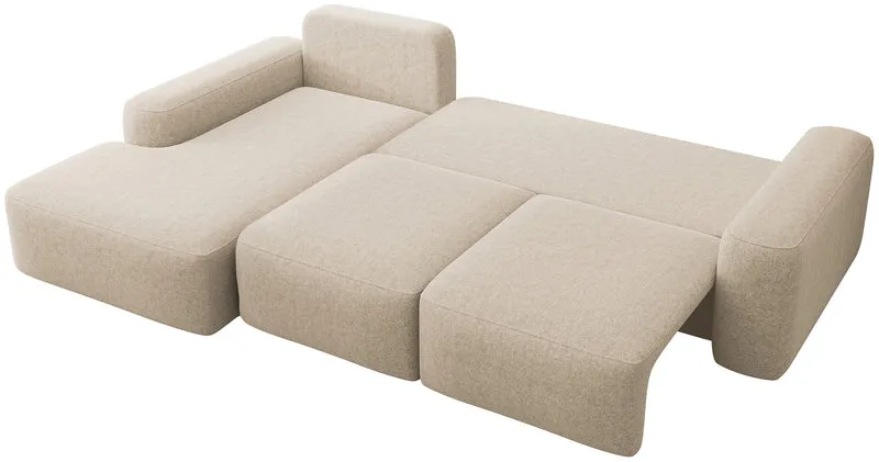 Ecksofa mit Schlaffunktion Carnos, L-förmig, mit zusätzlichen Lendenkissen, beige, hydrophober Chenille-Stoff, linksseitig