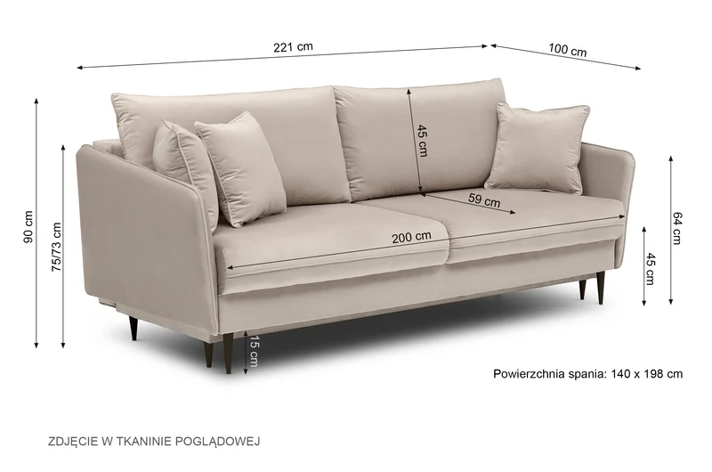 Dreisitziges ausklappbares Sofa Volio, olivfarben, Samt, wasserabweisend, schwarze Beine