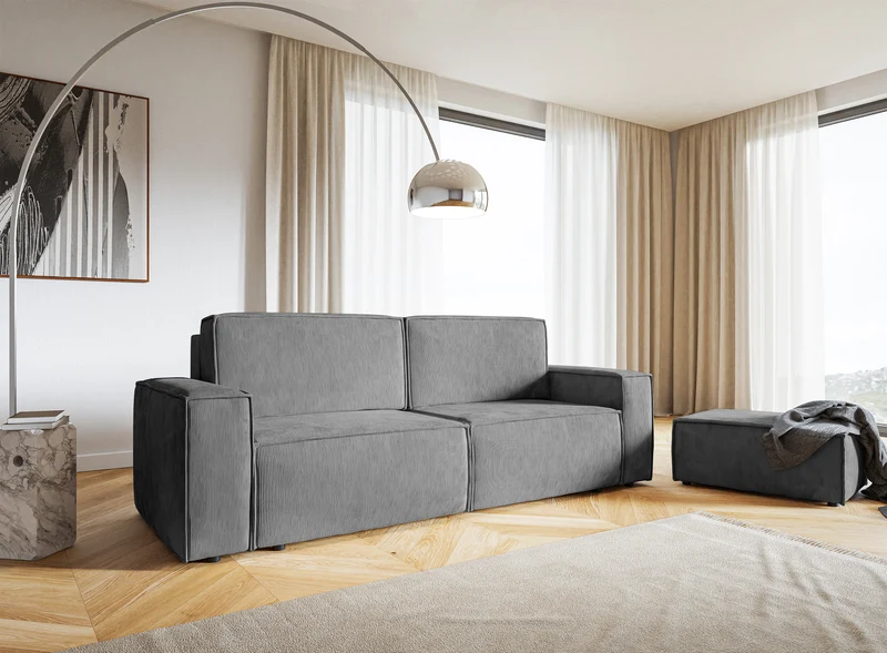 Dreisitziges ausklappbares Sofa Copertino in hellgrauem Cordstoff