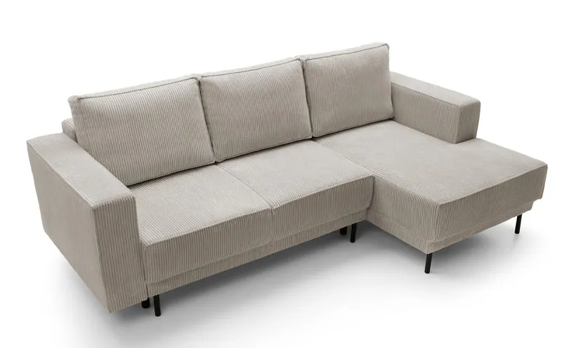 Ecksofa mit Schlaffunktion Rodario Mini, L-förmig, mit Stauraum, dunkelbeige Cord, rechtsseitig
