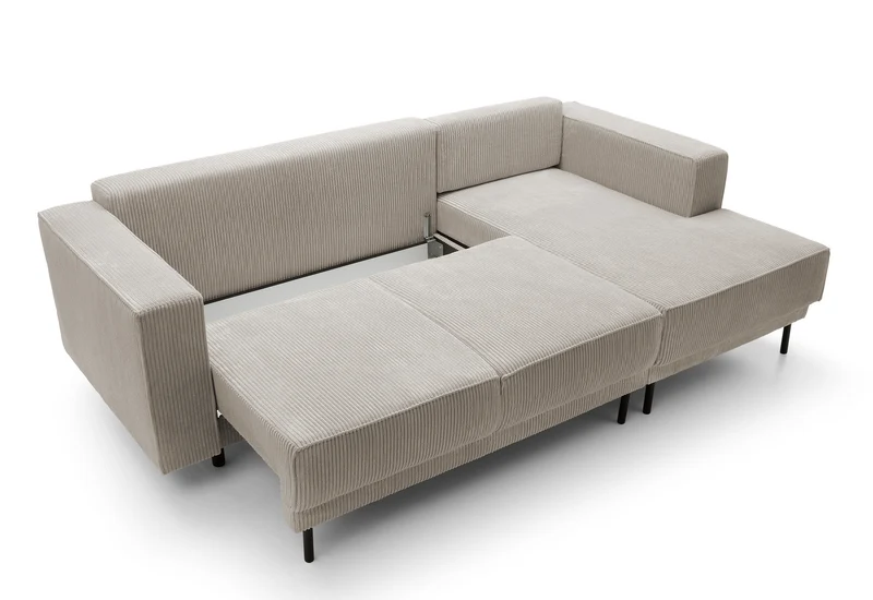 Ecksofa mit Schlaffunktion Rodario Mini, L-förmig, mit Stauraum, dunkelbeige Cord, rechtsseitig