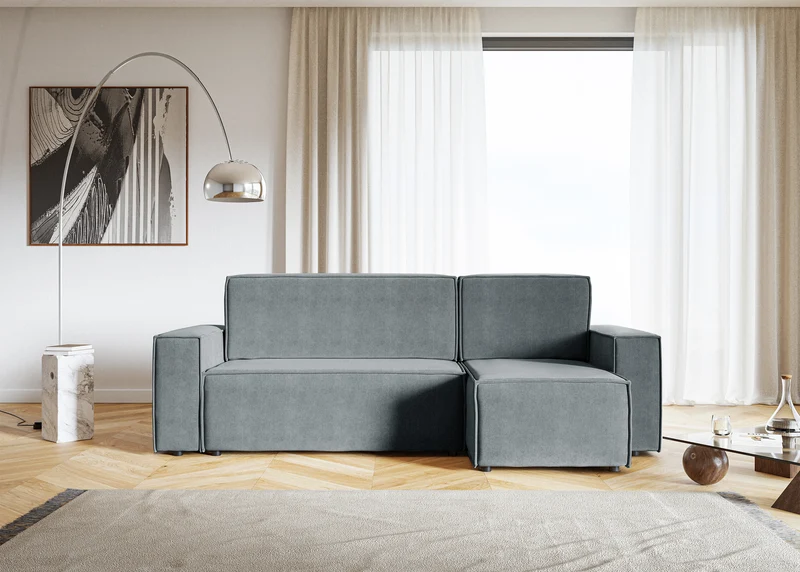 Ecksofa mit Schlaffunktion Copertino, L-förmig, mit Stauraum, universell, grau, hydrophobes Samtgewebe