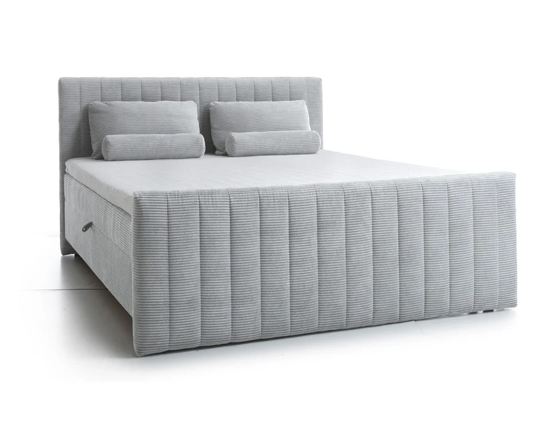 Kontinentalbett Lullabino 160x200 cm mit Stauraum und Topper, hellgrauer Cordstoff