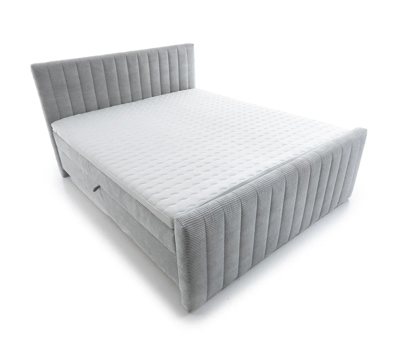 Kontinentalbett Lullabino 160x200 cm mit Stauraum und Topper, hellgrauer Cordstoff