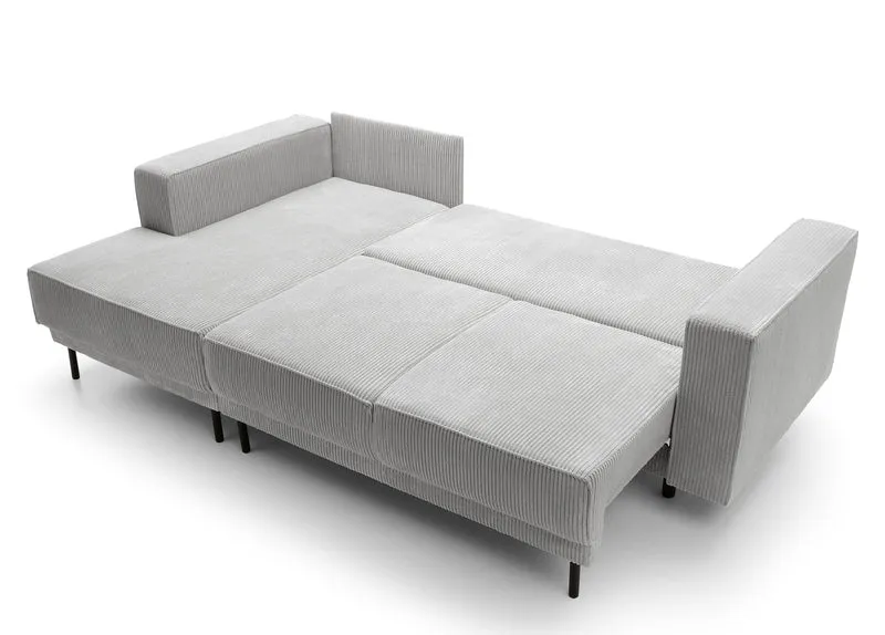 Ecksofa mit Schlafunktion Rodario Mini, L-förmig, mit Stauraum, hellgrauer Cord, linksseitig