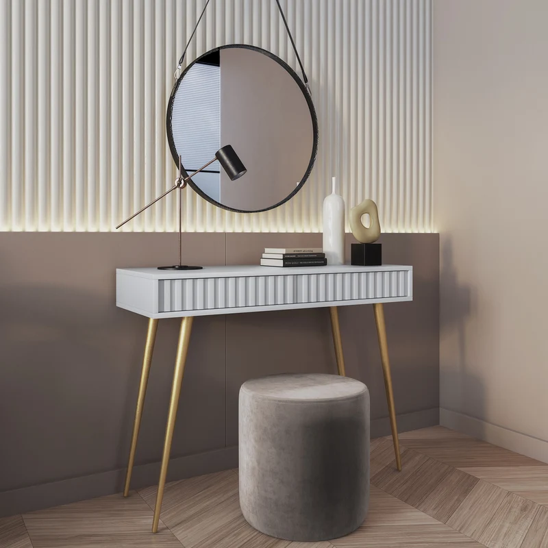 Toilettentisch Bello 104 cm weiß mit goldenen Beinen