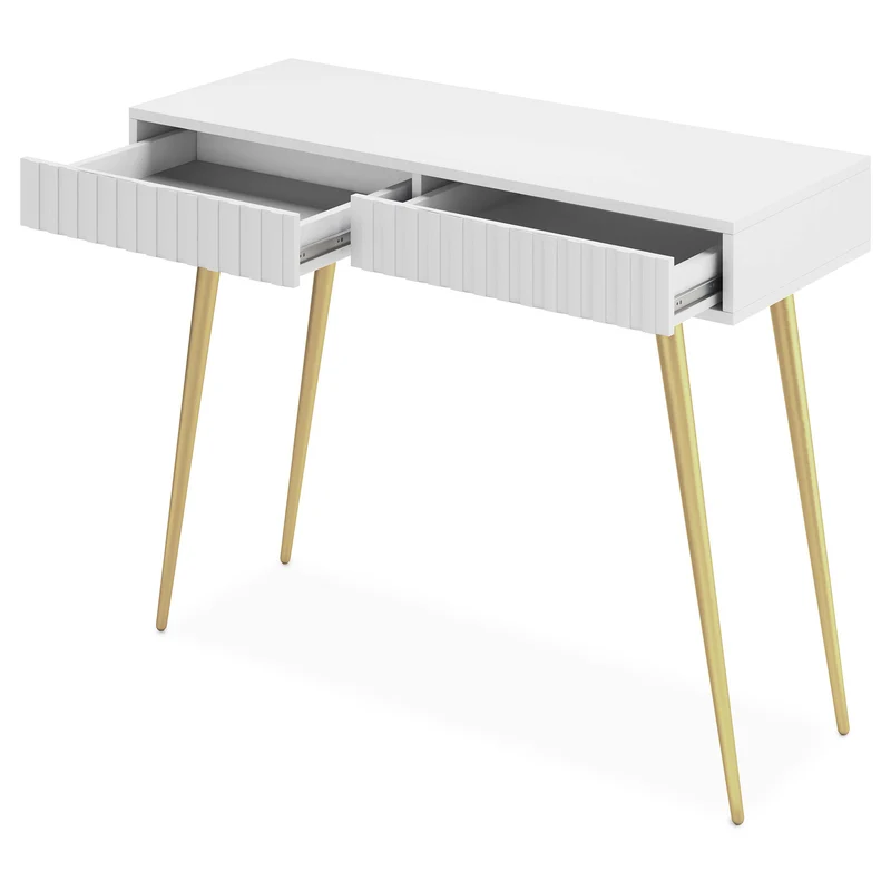 Toilettentisch Bello 104 cm weiß mit goldenen Beinen