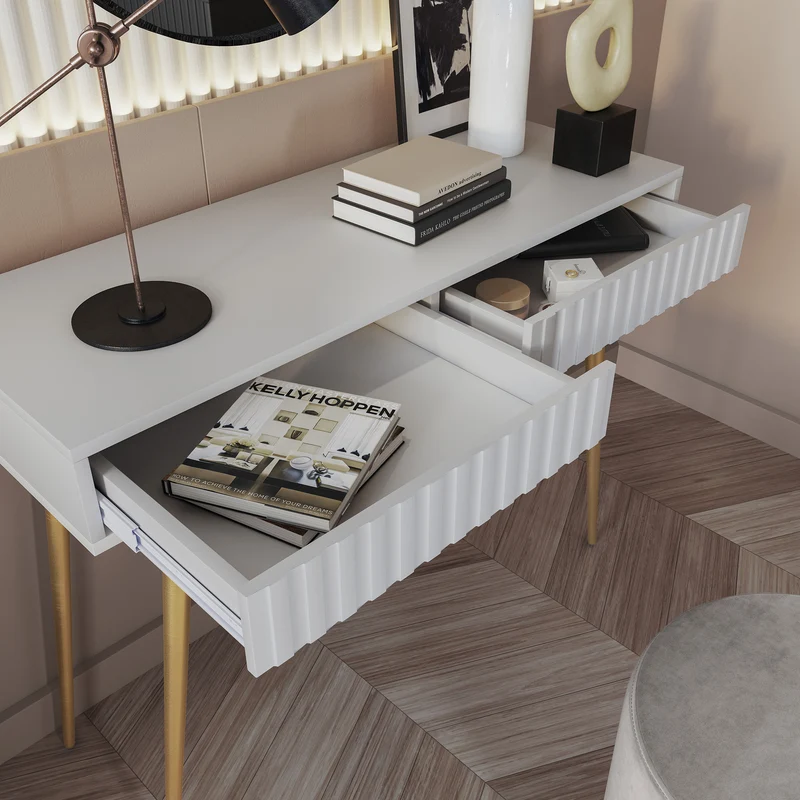 Toilettentisch Bello 104 cm weiß mit goldenen Beinen