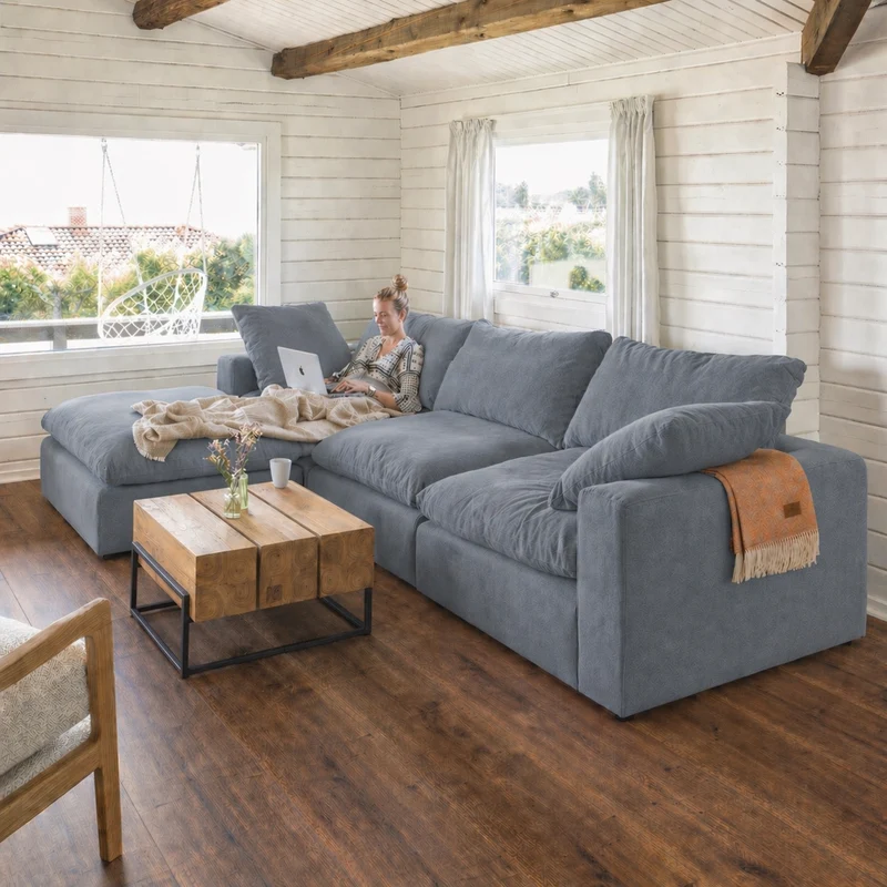 Lazy Modulsofa - 3 Sitzer mit Chaiselongue Links - Stoff Shadow Sky
