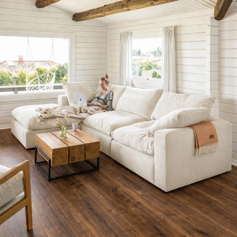 Lazy Modulsofa - 3 Sitzer mit Chaiselongue Links - Stoff Shadow White