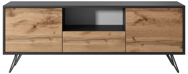 TV-Schrank Ploystea 137 cm Schwarz / Wotan-Eiche