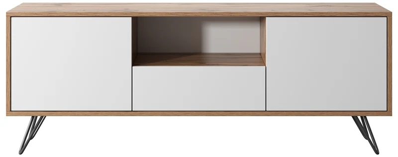 TV-Schrank Ploystea 137 cm Wotan-Eiche / Weiß mit Beleuchtung