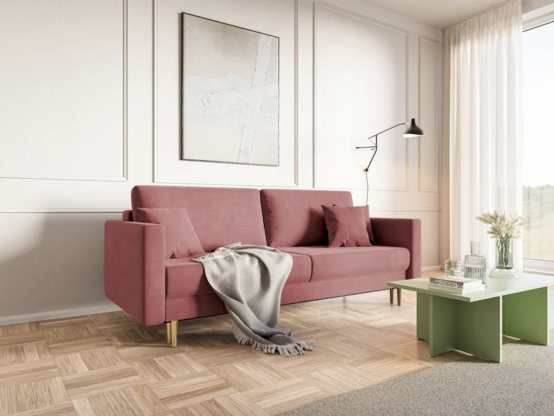 Dreisitziges ausklappbares Sofa Valico, rosa Samt, wasserabweisend