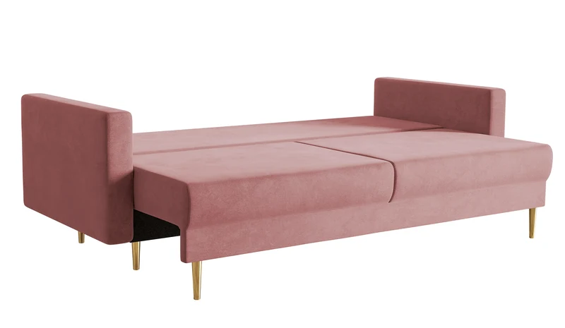 Dreisitziges ausklappbares Sofa Valico, rosa Samt, wasserabweisend