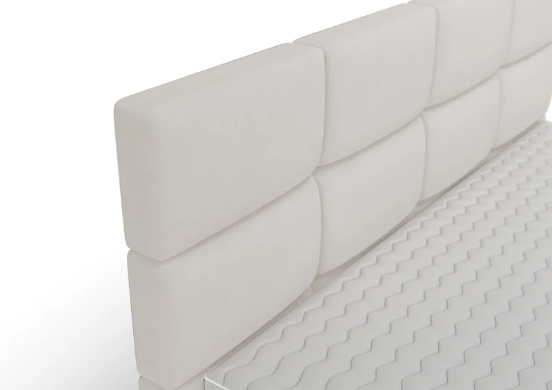Kontinentales Bett 140x200 cm Rektango mit Stauraum und Topper, cremefarbener Samt