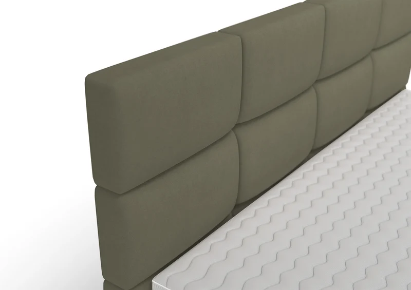 Kontinentales Bett 140x200 cm Rektango mit Stauraum und Topper, olivgrüner Samt