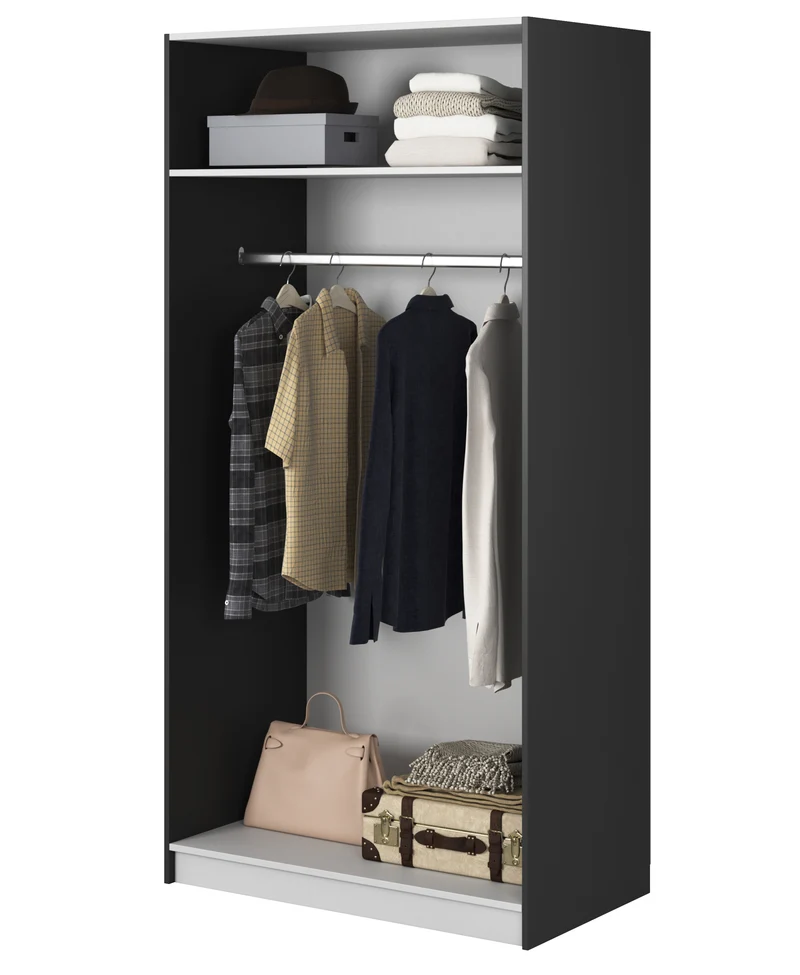 Zweiturige Moonir-Garderobe mit 100 cm Kleiderstange Schwarz