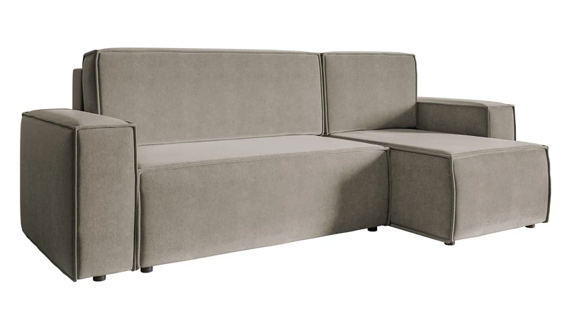 Ecksofa mit Schlaffunktion Copertino, L-förmig, mit Stauraum, universell, grau-beige, wasserabweisender Veloursstoff