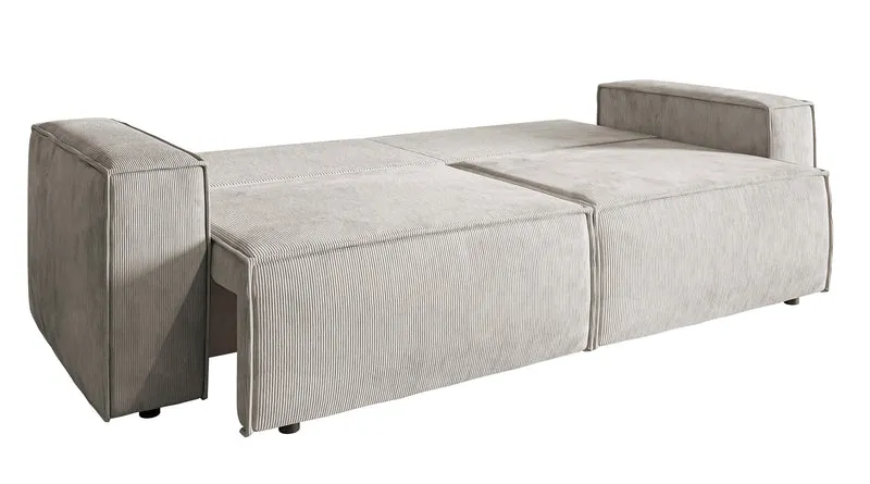 Dreisitziges ausklappbares Sofa Copertino in Sandfarbe, Cordstoff