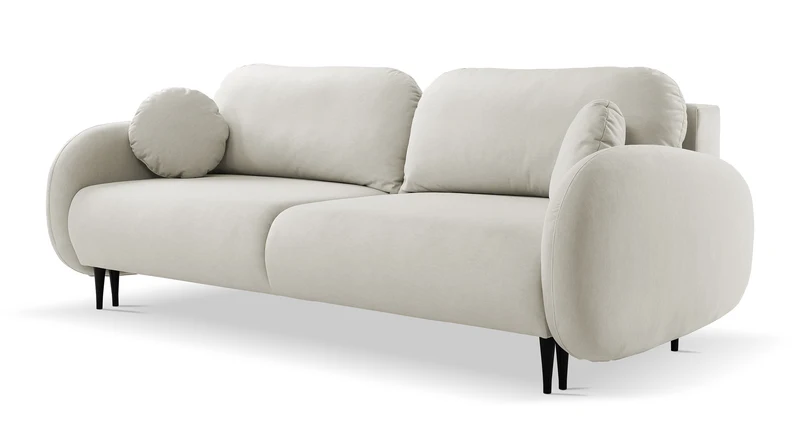 Ausziehbare Bafra-Sofa mit Schlaffunktion und Bettkasten, hellbeige Samt