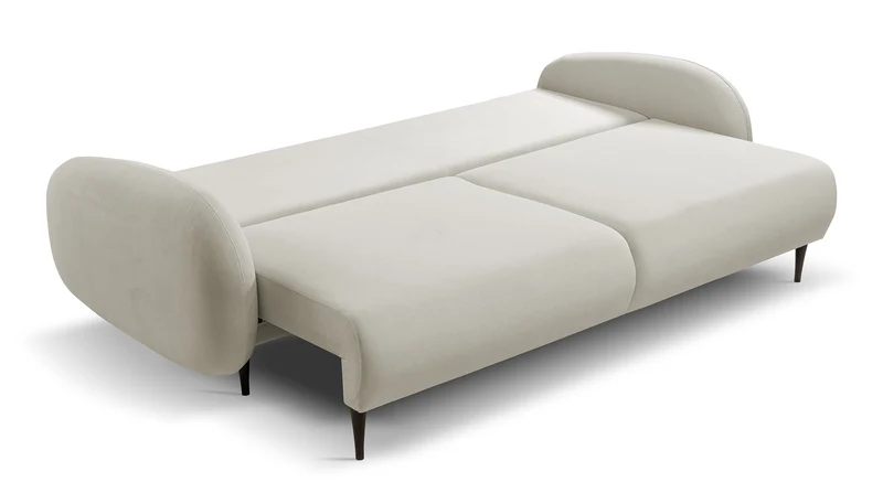 Ausziehbare Bafra-Sofa mit Schlaffunktion und Bettkasten, hellbeige Samt