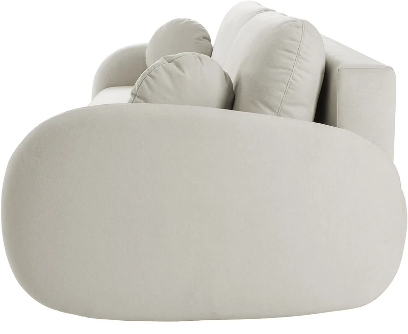 Ausziehbare Bafra-Sofa mit Schlaffunktion und Bettkasten, hellbeige Samt