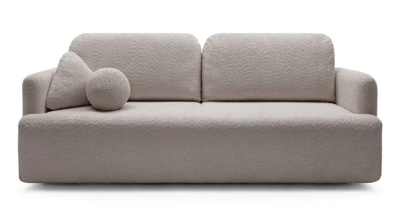 Dreisitziges ausklappbares Sofa Lambina mit Stauraum, dunkelbeige Bouclé