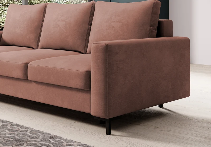 Dreisitziges Schlafsofa Mokpeo mit Stauraum, rosa Velours, leicht zu reinigen