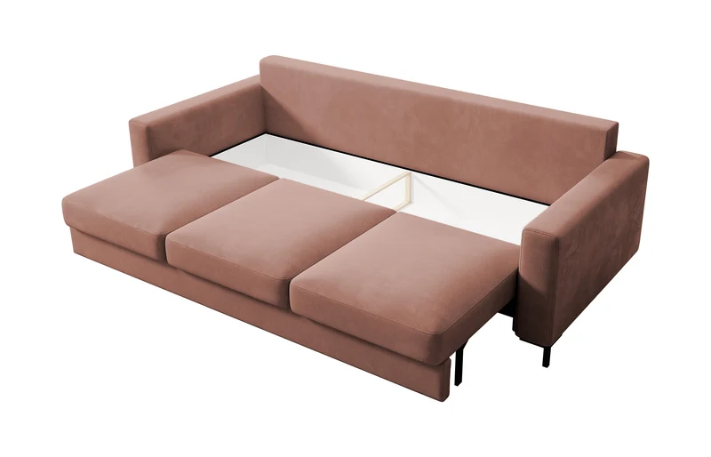 Dreisitziges Schlafsofa Mokpeo mit Stauraum, rosa Velours, leicht zu reinigen
