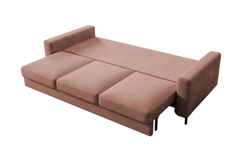 Dreisitziges Schlafsofa Mokpeo mit Stauraum, rosa Velours, leicht zu reinigen