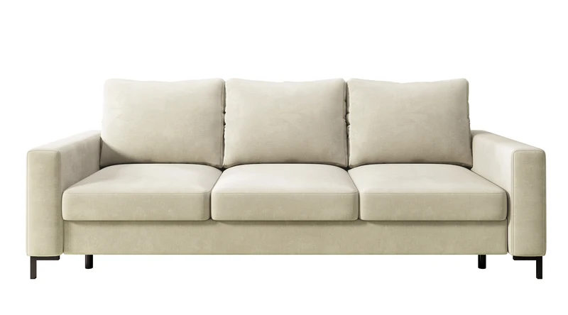Dreisitziges ausklappbares Sofa Mokpeo mit Stauraum, beige, pflegeleichter Samtstoff