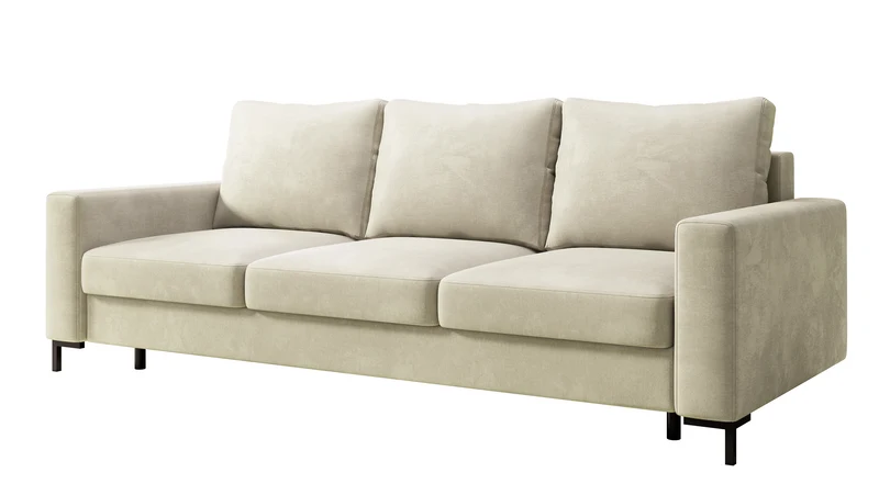 Dreisitziges ausklappbares Sofa Mokpeo mit Stauraum, beige, pflegeleichter Samtstoff
