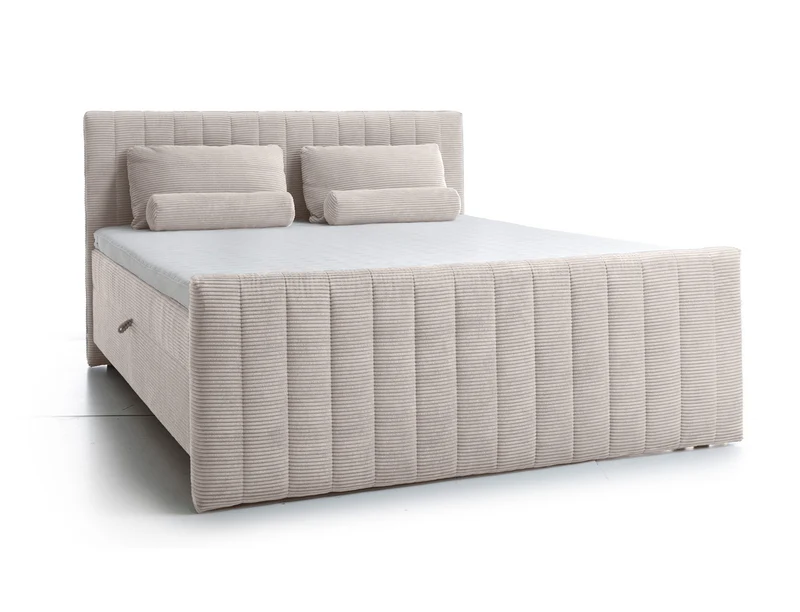Kontinentales Bett Lullabino 160x200 cm mit Stauraum und Topper, hellbeiger Cordstoff