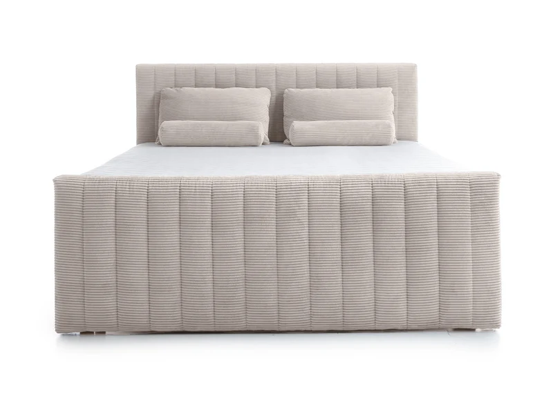 Kontinentales Bett Lullabino 160x200 cm mit Stauraum und Topper, hellbeiger Cordstoff