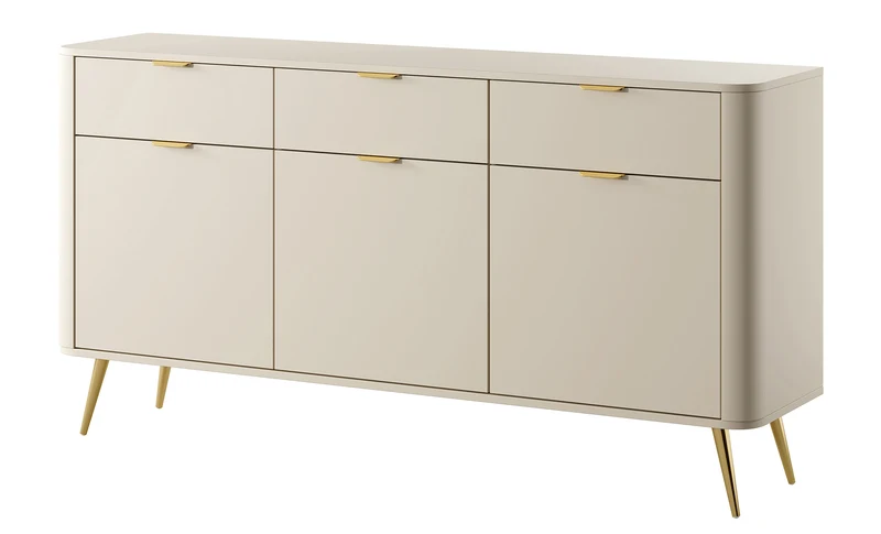 Oval dreitürige Kommode mit Schubladen, 163,5 cm, sandbeige