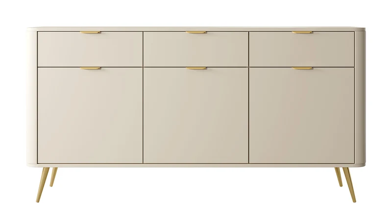 Oval dreitürige Kommode mit Schubladen, 163,5 cm, sandbeige
