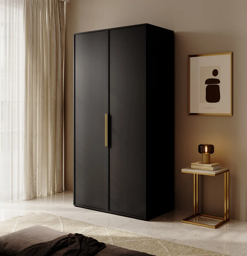 Zweiflügeliger Kleiderschrank Frame mit Kleiderstange, Regalen und Schubladencontainer 100 cm Schwarz