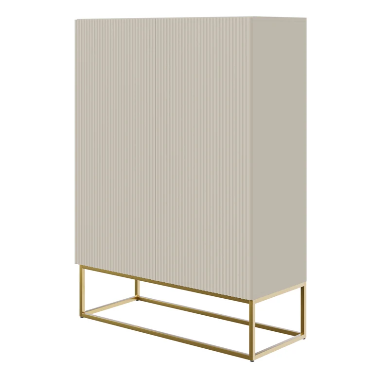 Zweiturige Kommode Veldio mit gefräster Front 90 cm Grau-Beige mit goldenen Beinen