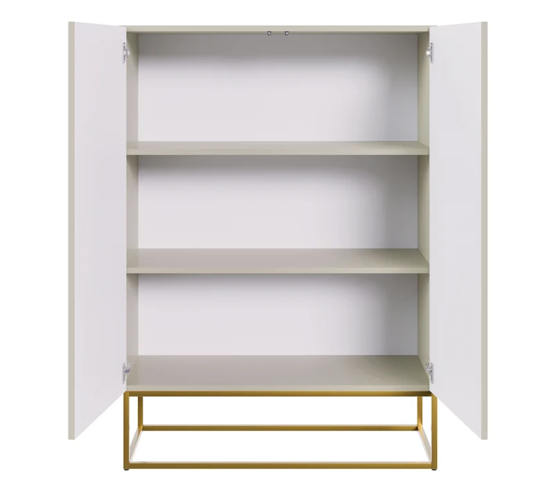 Zweiturige Kommode Veldio mit gefräster Front 90 cm Grau-Beige mit goldenen Beinen