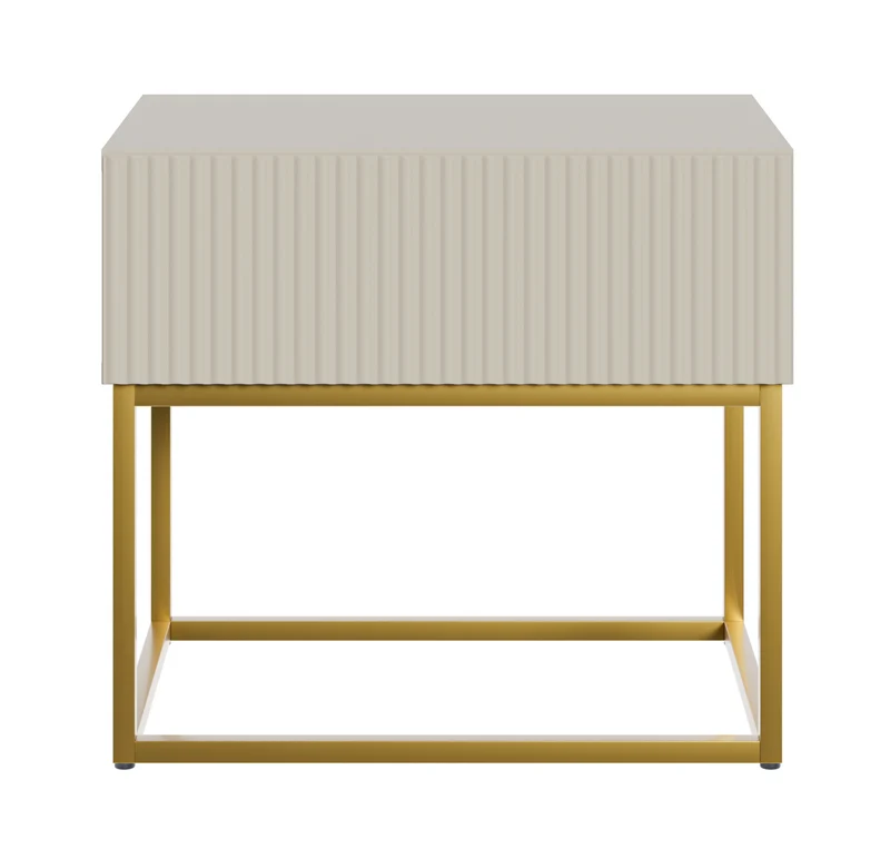 Nachttisch Veldio mit gefräster Front und Schublade, 50 cm, Grau mit goldenen Beinen