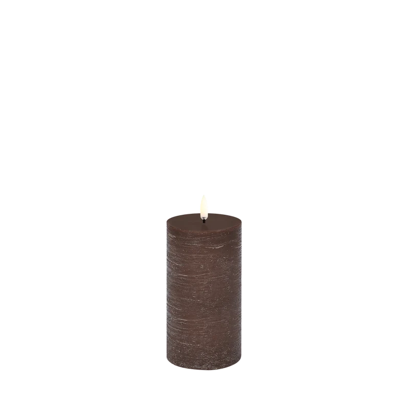 LED Blockkerze Braun Rustic Ø 7,8cm x 15 cm
